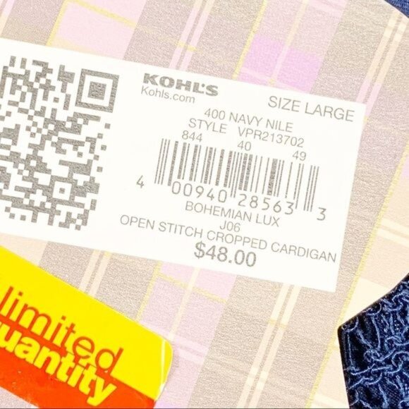 Princess Vera Wang Cropped Blue Cardigan Size Junior’s Large Small Flaw - Picture 12 of 15